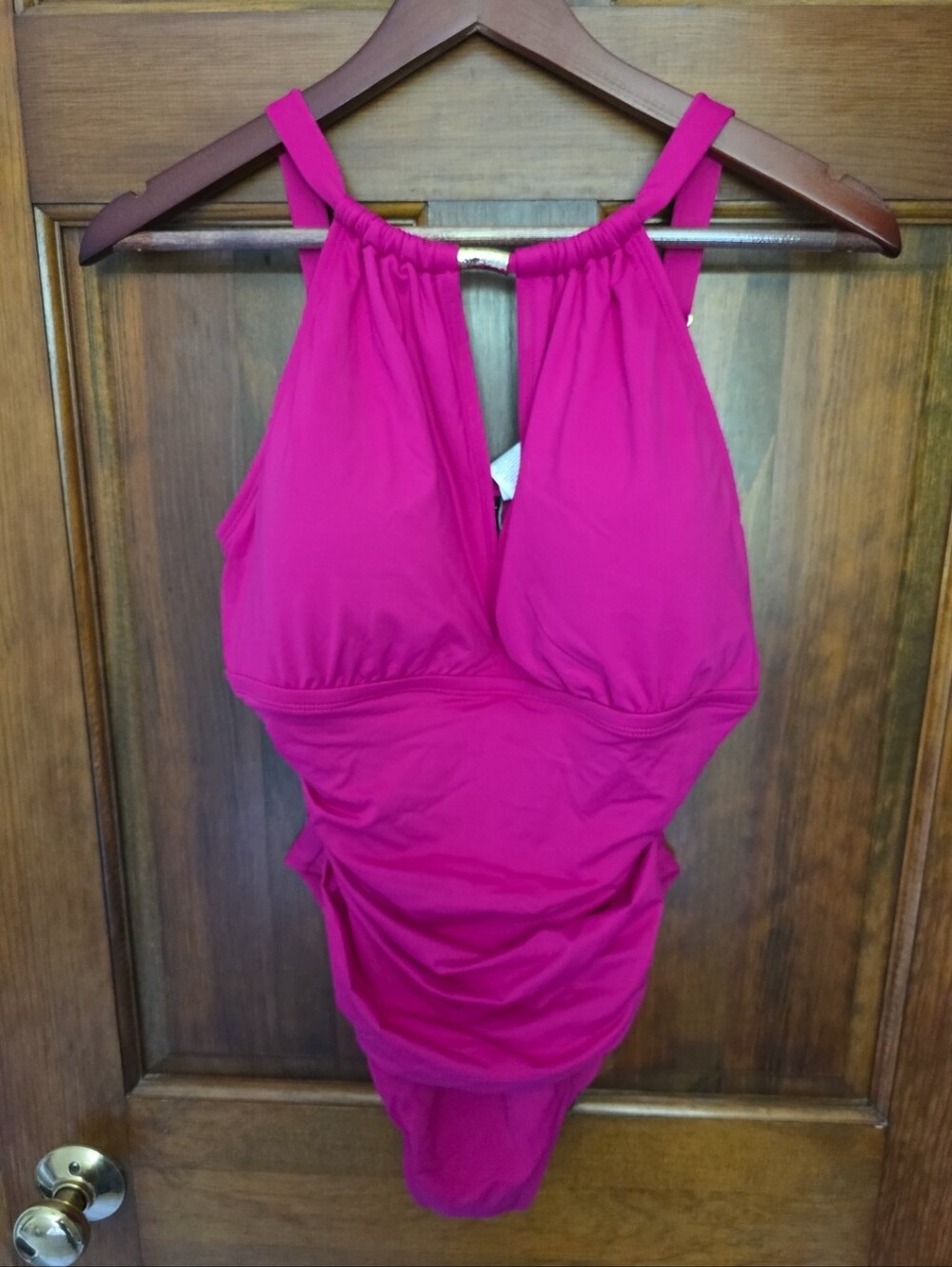NWT Ralph Lauren Plus Size 16W One Piece Shirred Swimsuit Orchid/Fuschia